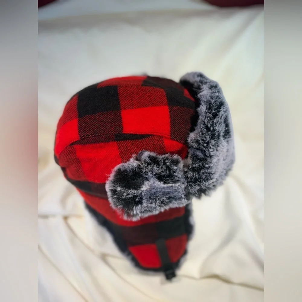 Red and Black Plaid Trapper Hat